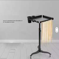 Plateau de rangement intelligent pour coiffure, pliable et mobile, en acier inoxydable noir, chariot pour extensions capillaires de salon de beauté