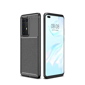 Casing Ramping untuk Huawei P40 Pro, Cover Belakang Telepon Pelindung TPU Lembut Serat Karbon untuk Huawei P40 Lite