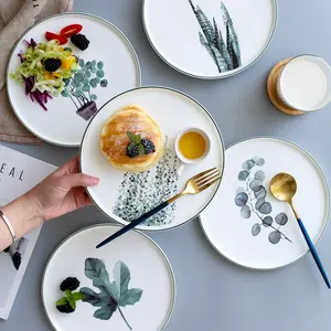 Placa de cerâmica de 9 polegadas para plantas, placa criativa para frutas, comida ocidental, sobremesa, prato de café da manhã