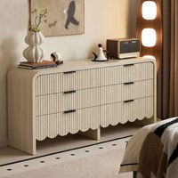 Commode de chambre à coucher festonnée de 59 pouces, commode large avec 6 tiroirs cannelés, grande commode bohème pour chambre à coucher, garçons et filles