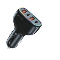 Chargeur de voiture USB-C multi-ports 4-en-1 PD à charge rapide 126W RGB, matériau ignifuge, adaptateur allume-cigare 12V pour 17