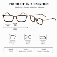 Monture de lunettes artisanale en corne naturelle, branches en titane, lunettes optiques carrées de luxe, montures légères