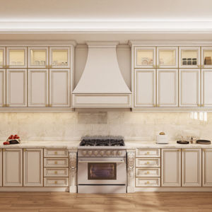 Gabinetes de Cocina Europeos de Lujo con Detalles en Dorado y Puertas de Vidrio, Diseño para Toda la Casa, Edición Limitada, Proveedor de Foshan - Product Image 1