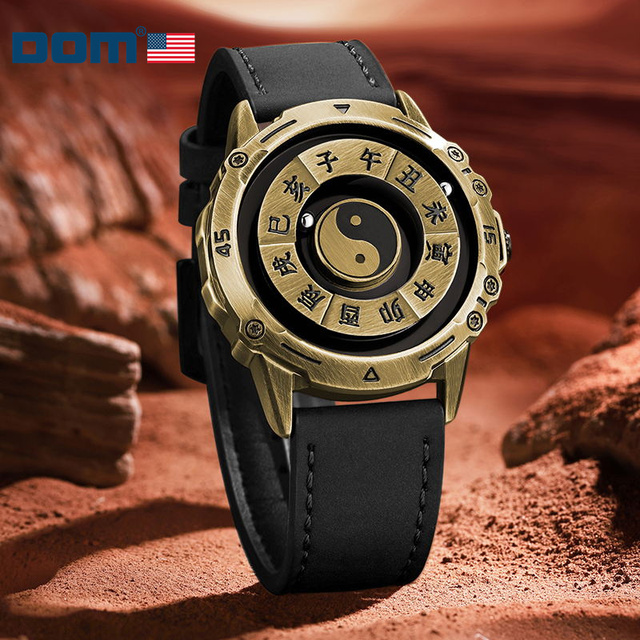 DOM 1737 Brown Black Male Watches Magnetic Ball Show Quartz Watch for Men Alloy Copper Fashion Male Clock Wristwatches 2024