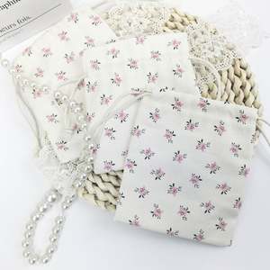 <b>Small</b> Flower Pattern Recyclable Cotton <b>Drawstring</b> Jewelry Pouch Soft Comfortable Dust <b>Bag</b> Design Custom White for Jewelry - Product Image 2