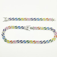 Collier chaîne cubaine losange arc-en-ciel de luxe 10 mm, fermoir en strass glacé, bijoux hip-hop en alliage de zinc pour hommes, style rappeurs