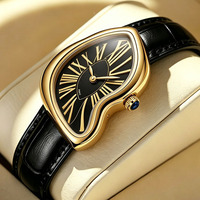Montre à quartz unisexe artistique et irrégulière, boîtier en alliage, cadran ajouré, bracelet en cuir, montre de luxe tendance, montre femme à quartz
