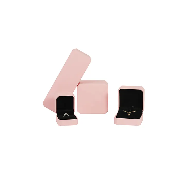 Embalagem pequena caixa de joias para armazenamento de cosméticos em couro rosa com strass e brincos de caixa chinesa com janela personalizada