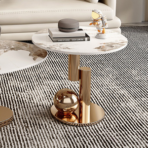 Juego de Mesa de Centro de Piedra Sinterizada de Mármol Moderno de Lujo de 2 Piezas con Marco de Acero Inoxidable Dorado, Muebles de Sala de Estar de Lujo Ligero - Product Image 6