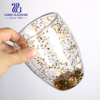 Verre à double paroi en borosilicate résistant à la chaleur de 350 ml, design romantique en forme de cœur rouge avec paillettes, grossiste direct de Chine
