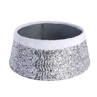 Vente chaude de luxe 3 panneaux en métal collier d'arbre de noël découpe brillante avec jupe à paillettes pour la décoration de la maison de vacances