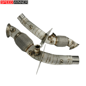 Tuyau de descente sport à haut débit SpeedWinner en acier inoxydable 304 sans catalyseur avec protection thermique pour Ferrari F8 3.9T V8 - Product Image 1