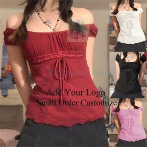 Top de encaje con cordones y patchwork, manga corta, ropa informal de verano, linda, vintage, camiseta sin mangas, camiseta <span class=keywords><strong>coquette</strong></span> para mujer - Product Image 4