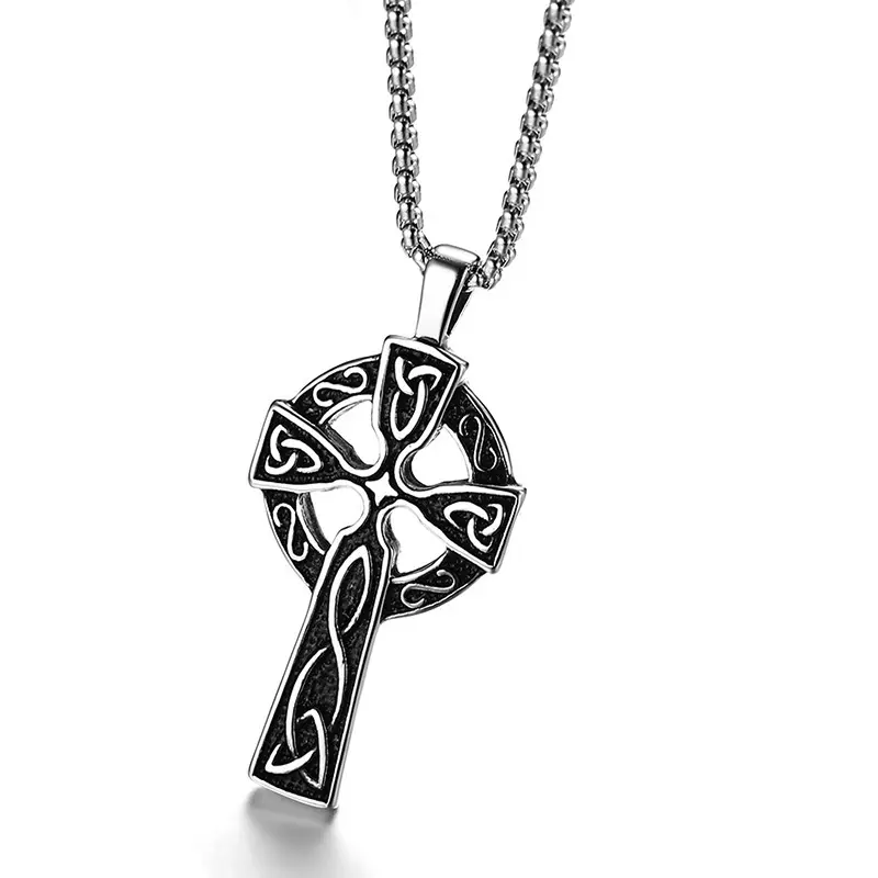 Collar gótico vikingo con Cruz Celta estilo Retro de acero inoxidable Vintage hip-hop collar con colgante de cruz cristiana para hombres