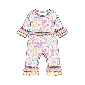Précommande Robe Enfant Fille à Volants Motifs Lapin de Pâques et Fleurs, Barboteuse Bébé, Vêtements Mignons pour Enfants et Sœurs - Product Image 3