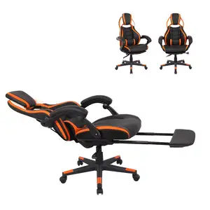 Oranje Lederen Koppelarmsteun Gamer 180 Graden Racing Gaming Stoel Met Legrest