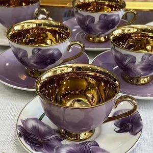 Moderne große Tee tasse und Untertasse setzt Keramik Porzellan Bone China individuell bedruckte Blumen Tee tasse und Untertasse Sets