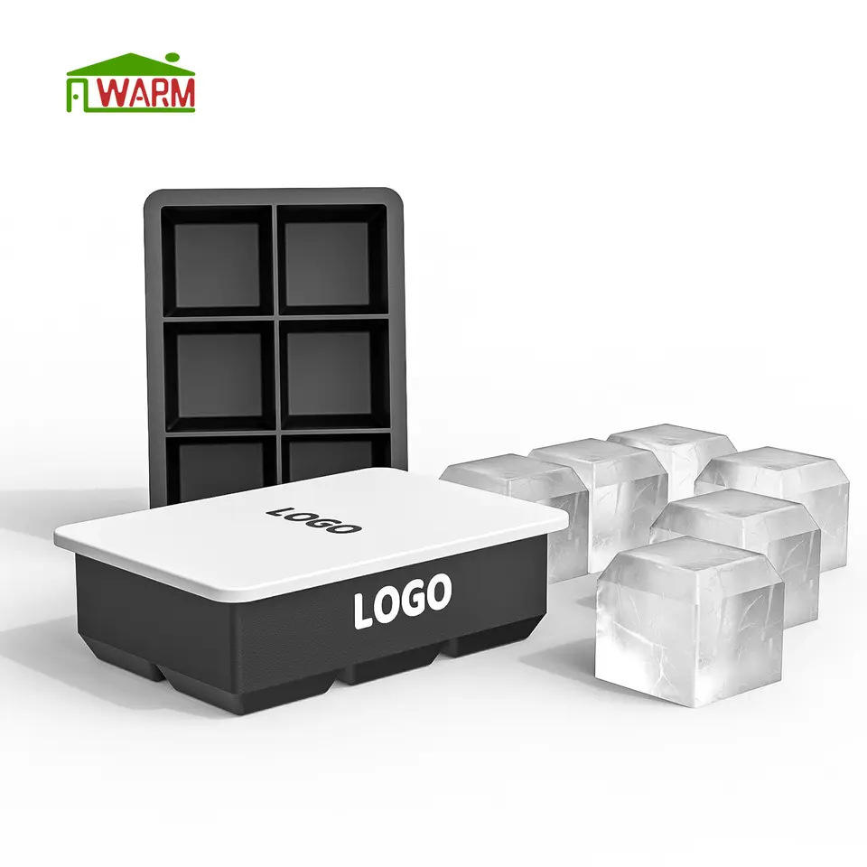 Bac à glaçons carré 6 - Noir (avec couvercle)