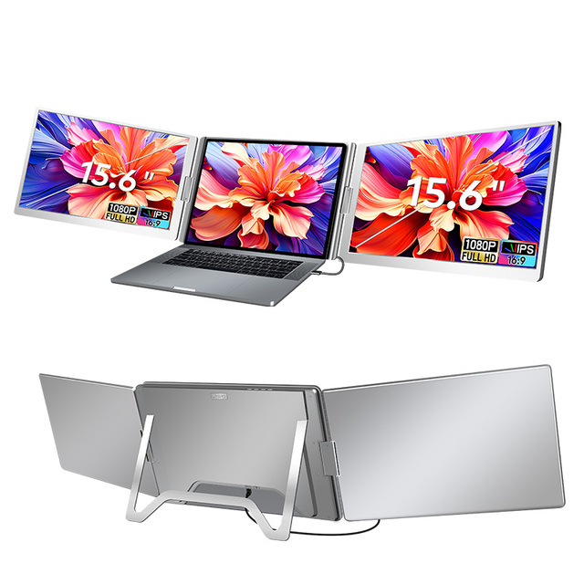 15.6 Inch Portable Tri Screen for Laptop Single Cable Connection Dual Monitor for Enhanced Productivity