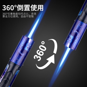 Baicheng Windproof Direct Fire Torch Lighter Refillable Butane Portable Outdoor <b>Camping</b> Use American Style Starry Sky Blue - Product Image 3