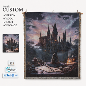 Tapiz de Pared Jacquard con Diseño de Castillo Mágico de Fantasía, Torre Gótica de Mago, Paisaje Nocturno, Decoración Tejida para Dormitorio o Sala de Estar - Product Image 2