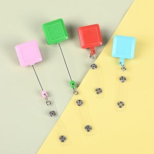 Square Retractable <b>Badge</b> Reel with Carabiner <b>Clip</b> - Custom Logo ID Holder, Anti-Loss Pull Keychain for Trade Shows - Product Image 3