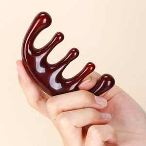 Maßgefertigter Fünf-Zahn-Breitzahnkamm aus Kunstharz mit Holzmaserung, Akupressur-Kopf-Meridian-Kopfhaut-Guasha-Massagewerkzeug - Product Image 3