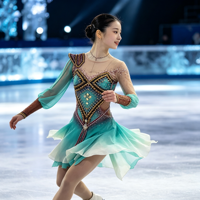 Robe de patinage artistique sur mesure vert menthe dégradé à manches longues avec strass, costume de concours de danse sur glace pour filles et femmes