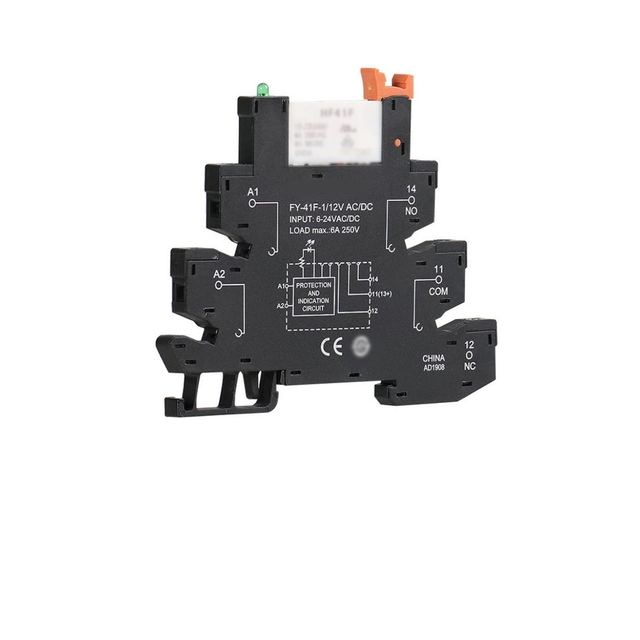 Slim Relay Module HF-41F Integrated PCB Mount Power Relay PLC 6.2mm thickness din-rail 6 A contact rating slim relay socket