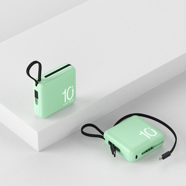 Portable 10000mah Multi-function Power Bank with 20W Output Built-in Two Cables for Fast Charging Compatible for Apple Android