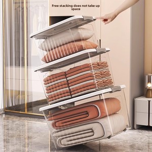 Contenedor de Almacenamiento Transparente con Ruedas, Caja de Plástico de Gran Capacidad con Tapa, Organizador Rodante Apilable para Ropa, Juguetes y Armarios - Product Image 1
