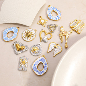 อุปกรณ์ตกแต่งเครื่องประดับชุบสแตนเลส รูปทรงผสมปนกัน เช่น ปีก หัวใจ จี้ขนาดกลาง สำหรับทำสร้อยคอ ชิ้นส่วนประกอบเครื่องประดับ - Product Image 1