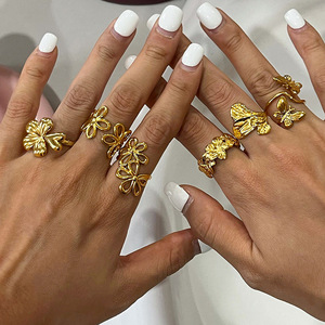 European Style Open Face <b>Titanium</b> Steel <b>Ring</b> Plant Shape Floral Design Women's Fashion Jewelry Gift - Product Image 2