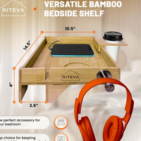 Étagère de chevet en bambou en gros pour lit superposé, plateau flottant à clipser, essentiels pour dortoir avec porte-gobelet et crochet