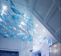 Lustre en verre de cristal bleu de style contemporain soufflé à la main pour la maison hôtel restaurant et centre commercial éclairage de décoration de plafond