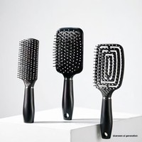 A460 Ensemble de six brosses à coussin d'air noires avec manche en PP, à picots massants, pour volume, style haut de gamme, démêlante, unisexe