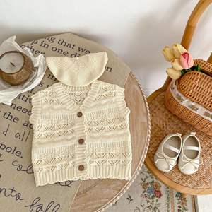 Musim semi musim gugur bayi balita gadis hook 100% katun V-Neck rompi Tank Sweater bayi kardigan rajutan - Product Image 4