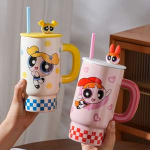 Autentico Powerpuff ragazze di grande capacità in ceramica tazza con Design moderno coperchio per la casa con paglia per regali aziendali tazza di cartoni animati - Product Image 3