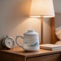 Vente en gros de tasses à thé en céramique de style chinois de 450 ml, compatibles avec le micro-ondes, avec couvercle, cadeau souvenir d'entreprise