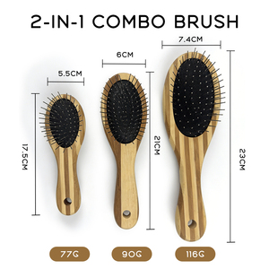 <span class=keywords><strong>Brosse</strong></span> de toilettage pour animaux de compagnie en bambou naturel écologique, double face, à picots et poils, pour chiens et chats à poils longs ou courts - Product Image 3