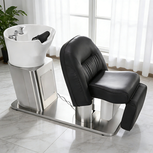 Fauteuil de lavage de cheveux en acier inoxydable - Capacité de charge 200 kg, lavabo en céramique, chaise de massage pour salon/hôtel - Product Image 2