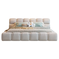 Atunus Cama Moderna Minimalista Nórdica Otomana Beige Nube para Dormitorio Principal, Cama Matrimonial King Size de Madera Maciza