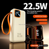 Batteries externes grande capacité 30000mAh avec 4 câbles, lumière d'urgence, charge rapide PD 22.5W, chargeur portable, affichage numérique intelligent