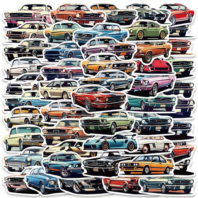 50Pcs Retro Hand Drawn Vintage Cars Graffiti Stickers for Car Motorcycle Vinyl American Atomobile JDM Sticker