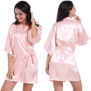 Custom Mulheres Luxury Robes Bride Sexy Sleepwear Plain Color Opcional Ice Silk Robe Stain Sleepwear para Lady - Product Image 6