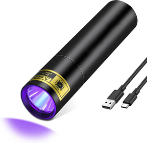 UV <b>LED</b> Blacklight Flashlight 395nm Mini <b>Rechargeable</b> Aluminum Alloy Lamp Pet Urine Stains Detection Resin Curing Fluorescent - Product Image 1
