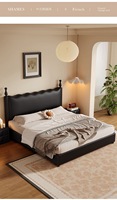 Modernes Vintage Öko-Freundliches Gepolstertes Plattformbett mit Stauraum, Hohen Pfosten, Gestepptem PU-Leder-Kopfteil und Massivholz-Basis aus Kiefernholz