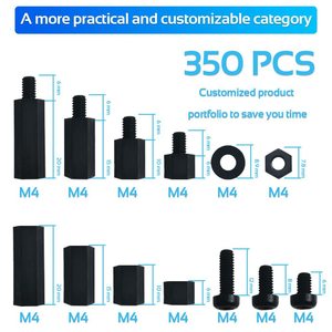 M4 Black Nylon Standoff <b>Spacer</b> Set With Screws Hex Nuts 350Pcs For PCB Mounting - Product Image 5