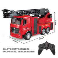 Camion de pompiers HuiNa 1361 2.4G RC avec pulvérisation d'eau, 1:18, 9 canaux, échelle élévatrice, avec jet d'eau
