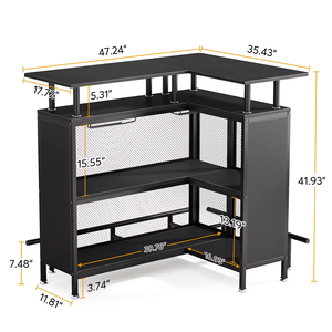 <span class=keywords><strong>Mesa</strong></span> de Bar en Forma de L con Almacenamiento de Múltiples Niveles, Estilo Industrial, Construcción de Madera y Metal, Estante para Copas de Vino para Bar en Casa - Product Image 6